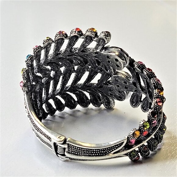 Multicolored Rhinestone Hinged Cuff Bracelet - Picture 12 of 13